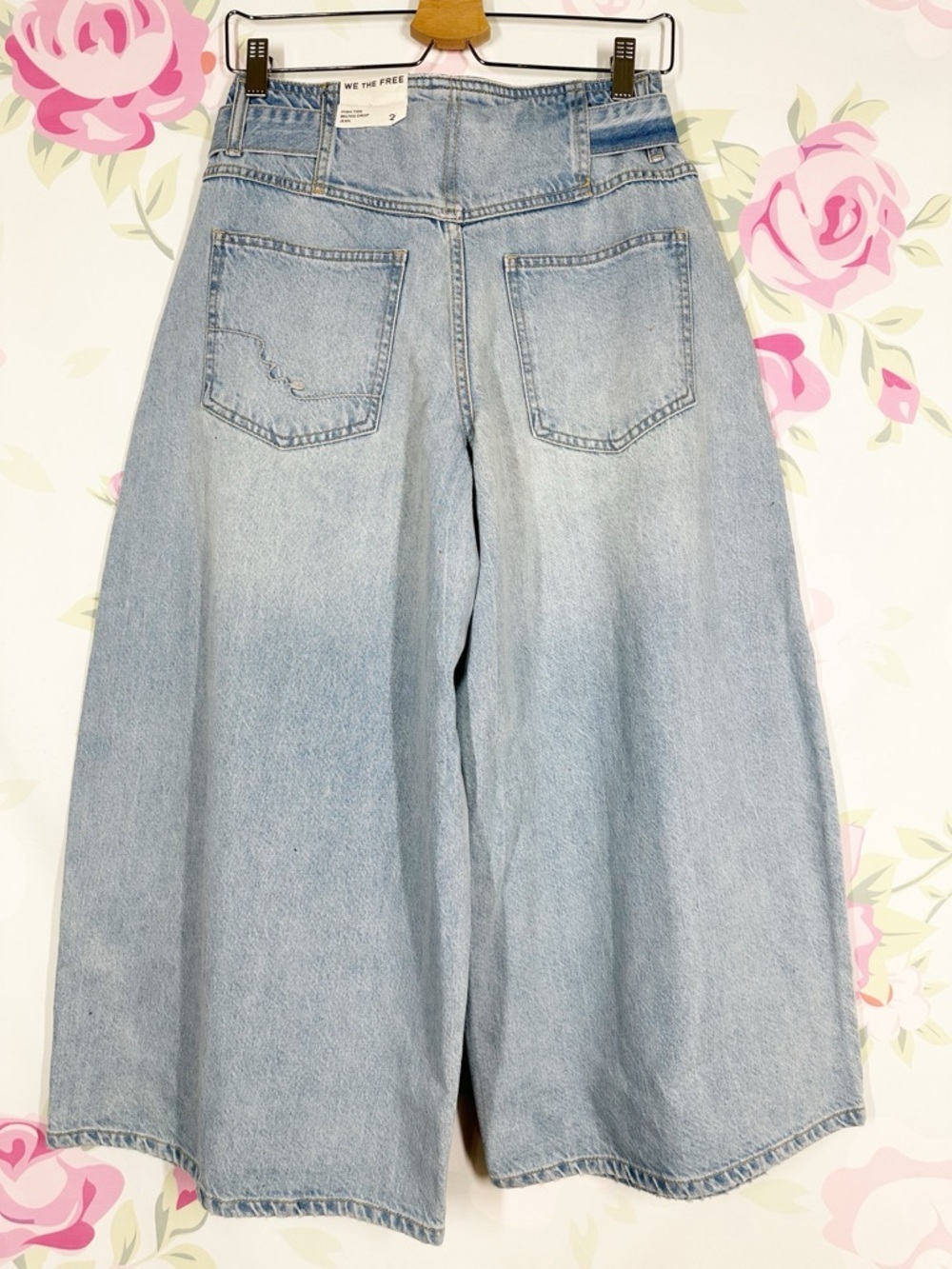 NEW Free People We The Free High Tide Belted Crop Oasis Blue Denim Jeans XS - Picture 9 of 13